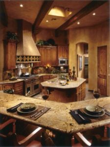 Wood accent kitchen with marble counter top and classic design
