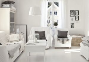 Cozy, inviting all-white living room