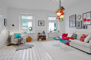 Living room with tastefully added bright colors