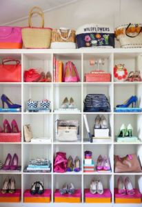 Fresh colored shoes in a closet