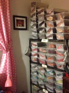 Closet with tidy shoe boxes