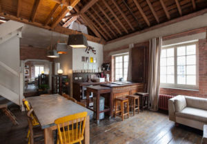 Brick walls and wooden floors