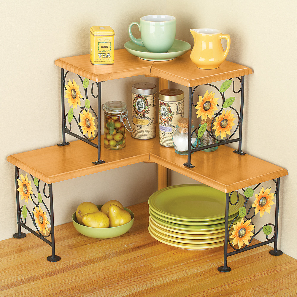 Two tiered sunflower corner shelves